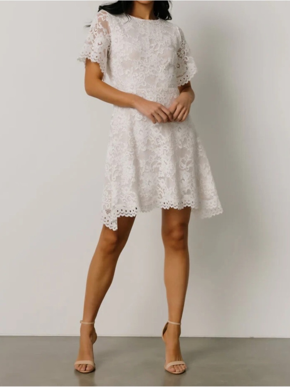 Baltic Born Aasha Lace Short Sleeve Dress in Off White Size Medium NEW